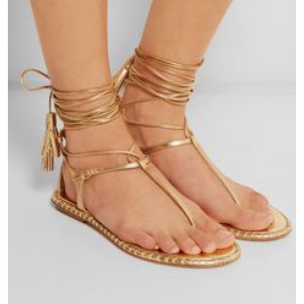 Miu miu tie up sandals in gold